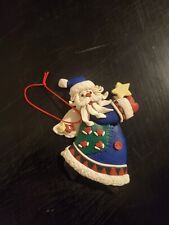 Vintage Christmas Santa With Wings Angel Star Clay Ornament 4.5” picture