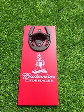 Iron Budweiser Clydesdales Horseshoe BEER BOTTLE OPENER On Wood Wall Plaque 11x5 picture