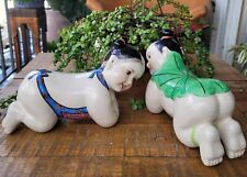 Vintage Rare Figurine Chinese Pillow Porcelain Rest Pair Boy & Girl  picture