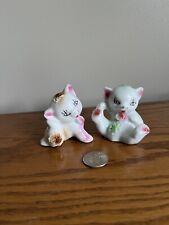 Vintage Playful Kitten Figurines Pair With Flowers Hand Painted Japan picture