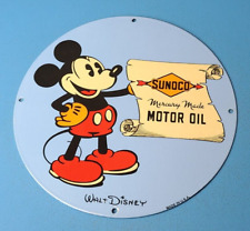 VINTAGE SUNOCO MOTOR OILS PORCELAIN MICKEY MOUSE GAS SERVICE STATION PUMP SIGN picture