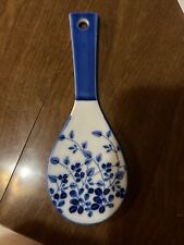 Japanese Rice Scoop Kutani ware Porcelain Shamoji Vtg Blue Sometsuke picture