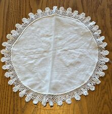 Charming Vintage White Hand Crocheted & Fabric Doily 14