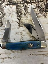 Moore Maker Made By Queen In 1997 Smooth Blue Bone Large Stockman Pocket knife  picture