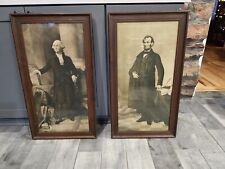 RARE framed 14 x 28  J H Lyday early 1900s Lincoln & Washington lithographs picture