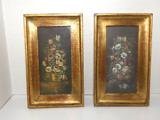 2 Vtg Flemish School Flowers Wood & Glass Gold Gilded Frames Italy 6