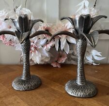 Pair Of Crystorama Nickel Palm Tree Candlesticks 9” Tall Textured picture