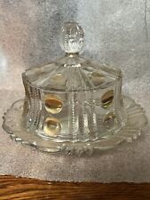Antique Round Covered Butter Dish - Famous Gold by Co-Operative Flint EAPG 1880s picture