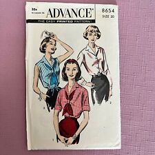 Vintage 1950’s Advance Sewing “Printed Pattern” Button Up Blouse 8654 - Size 20 picture