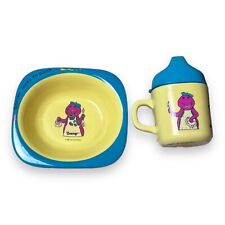 1992 Vintage Barney The Purple Dinosaur Elandia Melamine Bowl And Sippy Cup picture
