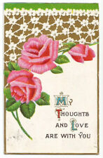 Greetings Postcard Love Pink Roses c1910 picture