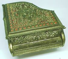 VINTAGE BEAUTIFUL BRASS LACED EMBOSSED CUPID PIANO MUSIC FELT LINED JEWELRY BOX picture