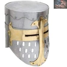 Handcrafted Brass Crusader Helmet for Adults with Leather Liner - Wearable Me... picture