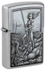 New Zippo Medieval Woman Warrior on Beast Street Chrome Windproof Lighter 48371 picture