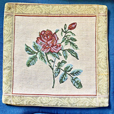 Vintage Tapestry Rose Roses Flowers Accent Pillow Cover Red Pink Green  picture