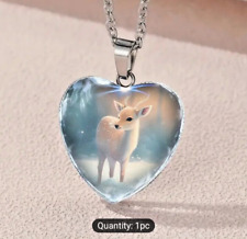 Cute Exquisite Sika Deer Animal Pattern Heart-Shaped Pendant picture