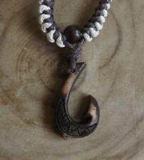 Hawaiian Manu Makau Bone Fish Hook Necklace W/ Hawaii Koa Wood Bead picture