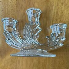 Vintage Fostoria Meadow Rose Clear Glass Candlestick 3 Holders Swirls Etched picture