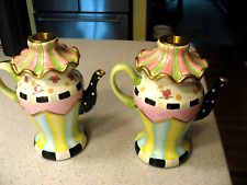 Mackenzie-Childs Set of 2 Rose Garden Teapot Porcelain Candle Holders picture