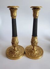 Pair of Antique 19th C. ( 1800 - 1849 ) French Empire Gilt Bronze Candlesticks. picture