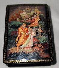 Vintage Russian Unique Hand Painted Lacquer Box  Signed Royalty King Queen picture