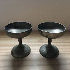 2 Vintage Cecilware Nickel Silver Soldered Goblet Drinking Glasses Cups Hammered picture