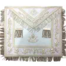 Masonic Regalia White Blue Lodge Past Master Apron Hand Embroidered Bullion Vine picture