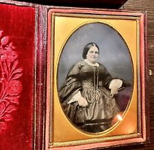 1/4 TINTED AMBROTYPE SMILING WOMAN PAINTED BACKDROP UK PHOTOGRAPHER LEATHER CASE picture