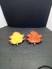 ❤️ Fall Autumn Leaves Candle Holder Maple Leaf Orange Yellow PartyLite 2 Pcs  picture
