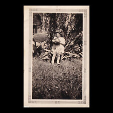 Old Vintage Photo LITTLE GIRL HOLDING BALL OUTSIDE Art Deco Border picture