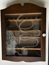 Wooden Pipe Display Storage Cabinet Etched Glass Sherlock Holmes Vintage picture