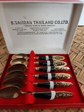 Vintage S Samran Thailand Co, Thai Art Bronze 6 piece coffee spoon IOB picture