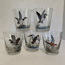 5 Low Ball Hand-Painted Whisky Glasses Game Birds in Flight picture