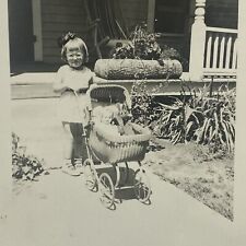 Vintage Photo 1947 Girl With Buggy Posed Outside House picture