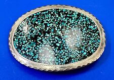 James Martin Navajo Native artisan turquoise onyx inlaid belt buckle picture