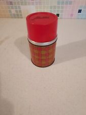 Vintage ALADDIN THERMOS WM90C Red Plaid Metal ~ Good Condition Pint Wide Mouth picture