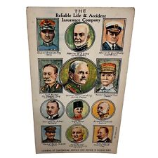 Vintage Trade Card Reliable Life & Accident Insurance Co Leaders Of Military WW1 picture