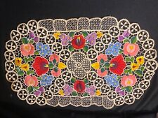 Beautiful Vintage/Antique 19x11 Emroidered Flower Doily Runner w/Crusader Cross picture