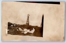 c1930's Postcard RPPC Photo Windmill Boys Scene Field Unposted Antique picture