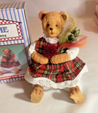 Vintage Country Girl Bear Teddy Toy Red Plaid Dress  picture
