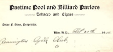 1910 ILION NY PASTIME POOL AND BILLIARD PARLORS TOBACCO CIGARS BILLHEAD Z4632 picture