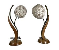 Pair of Mid Century Majestic Lamp Co. Honey comb Atomic Lamp Wood & Brass Base picture