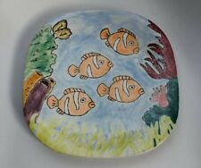 Vintage Y2K Clown Fish Coral Reef Ceramic Art Pottery Plate Artist Signed Kim  picture