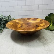 Inlaid Wood Marquetry Geometric 11” Salad Fruit Serving Bowl Hand Crafted MCM picture