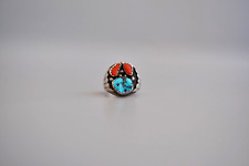 Old Pawn  Navajo Sterling Silver Turquoise and Coral ring  Size 10 1/2 picture