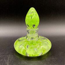 Joe St Clair Glass Perfume Bottle Paperweight Handblown Lime Green Flowers/Clear picture