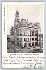 c1906 Cumberland Maryland Academy Of Music, Summer Vacation Msg ANTIQUE Postcard picture