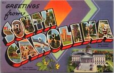 c1940s SOUTH CAROLINA Large Letter Linen Postcard State Capitol and Flower picture