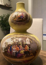 HELENA WOLFSOHN DRESDEN Antique Gourd Shape Hand Painted Vase, Yellow With Gold picture