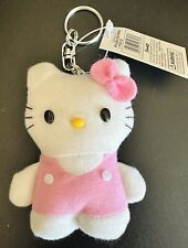 Sanrio Hello Kitty Plush Keychain 4” Pink Bow & Overalls Mini Toy 2005 Key Ring picture